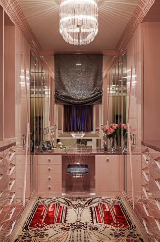 A classically inspired space is topped with the Royalton Chandelier.